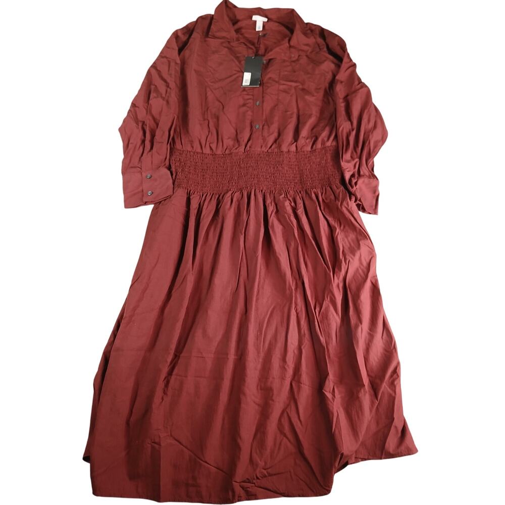 Future Collective Shirt Dress Womens 2X Red Long Sleeve Maxi Buttons Smocked NWT